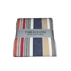 Warm Stripe Multicolor Tablecloth Blue Red Orange Khaki Size 60x84